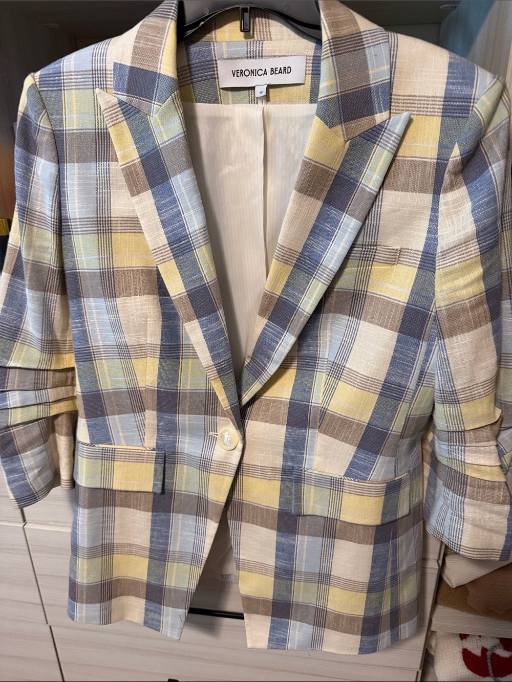 Veronica Beard Multicolor Plaid Blazer in Blue, Yellow & Brown